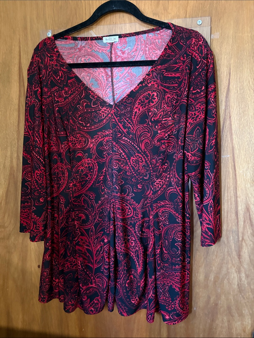 Westport Red and Black Paisley V-Neck Blouse